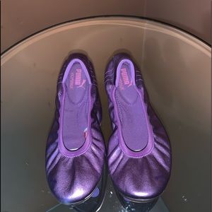 Puma karlie purple leather ballet flats.